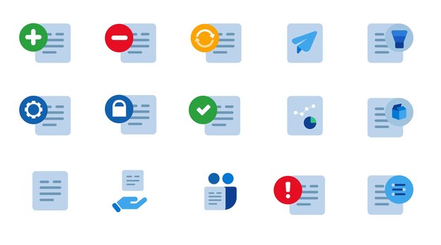 Document paper page doc sharing icon set collection grey isolated file management design isolated