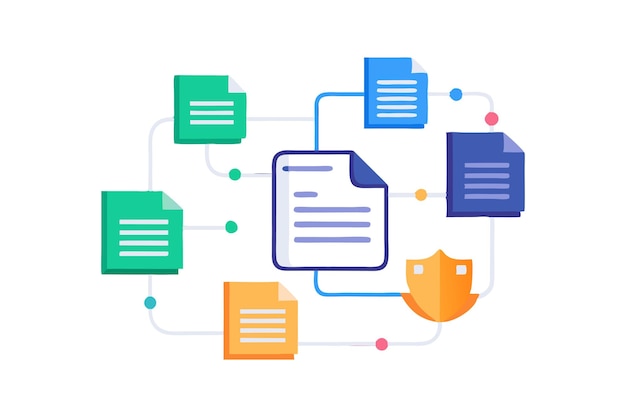 Document sharing with security elements symbolizing protected data transfer
