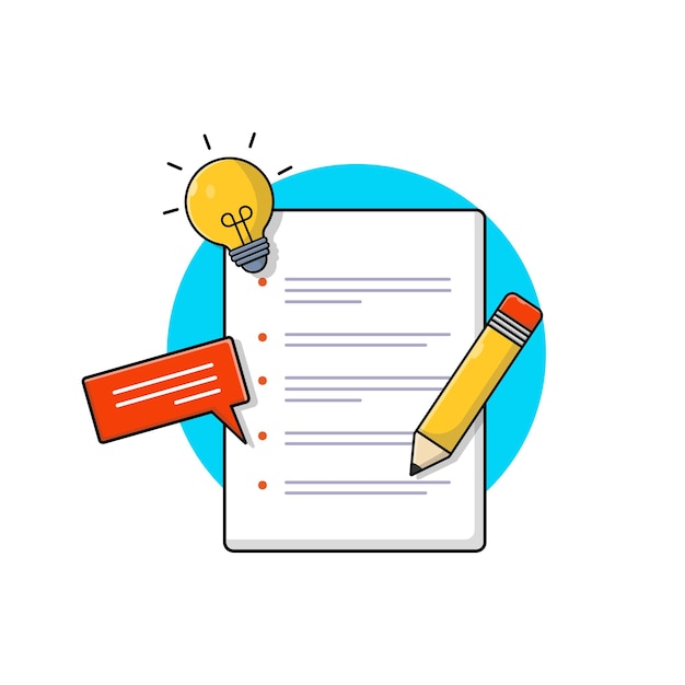 Document with Idea Bulb and Pencil Vector Illustration Creative Idea Concept Design