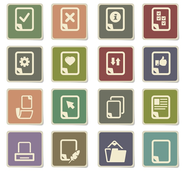 documents icons on square paper stickers with shadow