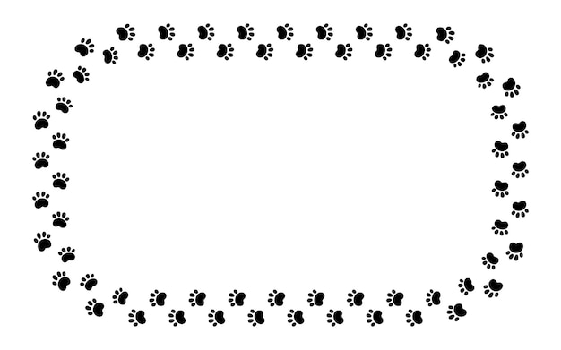 dog paw print rectangle frame cute cat pawprint frame pet foot trail border black dog step silhouette simple doodle drawing vector illustration isolated on white background
