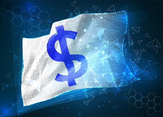 dollar currency vector flag, virtual abstract 3d object from triangular polygons on a blue background