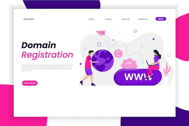 Domain registration landing page template with character