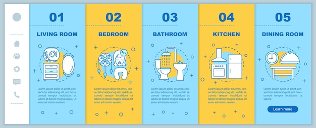 Domestic life onboarding mobile web pages vector template