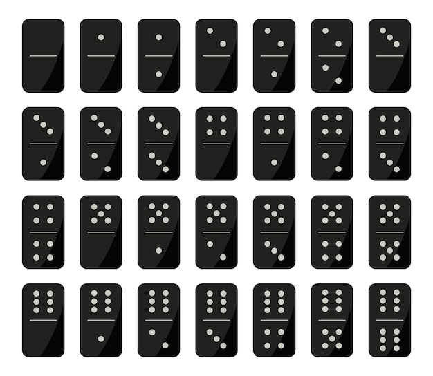Domino game set in black on white background Boardgame icon set Vector illustration