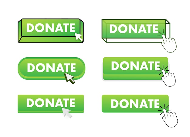 Donate Button with pointer clicking Donate web buttons set User interface element in flat style V