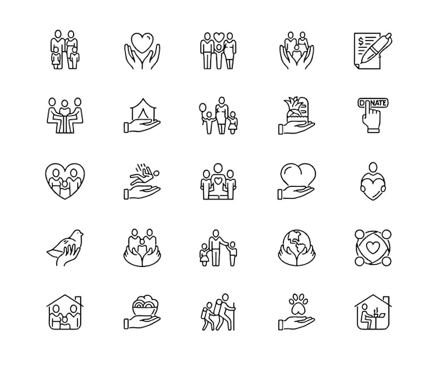 Donations and Charity Icon Set Editable stroke The set contains icons as Help Donation Box