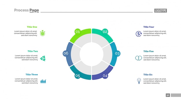Donut chart with six parts slide template