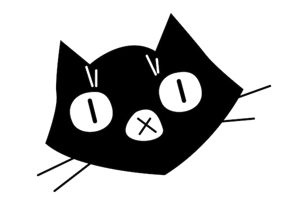 Doodle Black cat Halloween cat character Cartoon hand drawn trendy kitten Stock vector illustrati