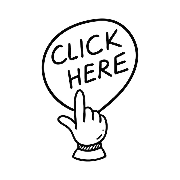 Doodle click here button Hand drawn sketch cursor icon Web site register