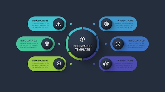 doodle dark infographic elements with 5 options template for web on a black background