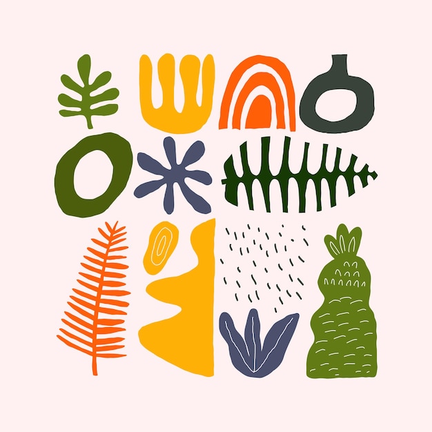 Doodle elements isolated Trendy Matisse inspired style Retro vintage