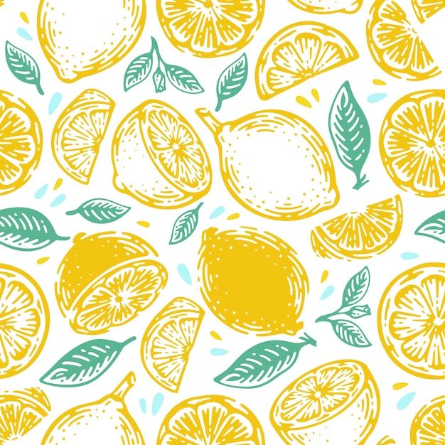 doodle hand drawn lime and lemon seamless pattern. tropical summer citrus fruit vintage style.