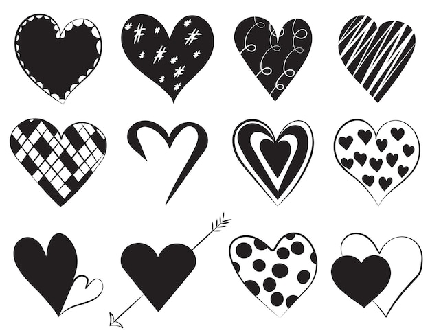 Doodle hearts set silhouette design vector isolated