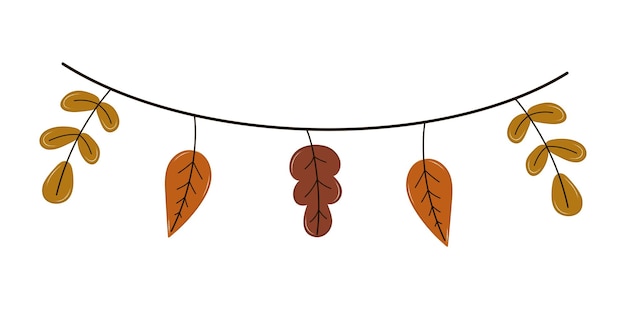 doodle isolated autumn leaves. leaf garland hand drawn. vector fallen leaves, autumn cozy