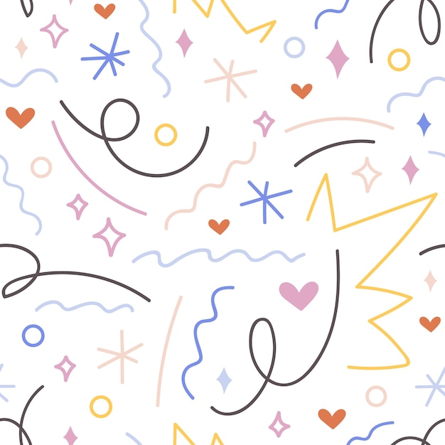 Doodle lines seamless pattern design Abstract scribble texture Handdrawn squiggles random waves endless background repeating print Colorful vector illustration for wallpaper wrapping fabric