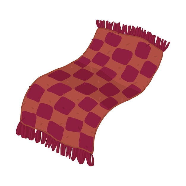 Doodle of warm knitted plaid Cartoon clipart of checkered winter blanket Vector illustration isolated on white background