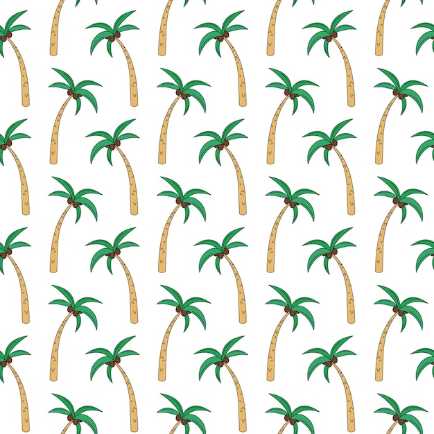 doodle palm trees seamless vector pattern repeat travel tropical background funny hand drawn summer elements