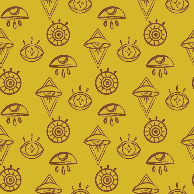 doodle psychedelic eyes seamless pattern. boho occult wallpaper and textile surface background. . vector illustration