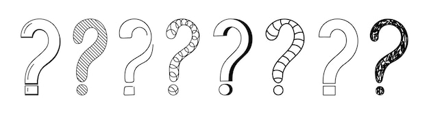 Doodle question mark hand drawn sketch vector illustration set isolated on white background