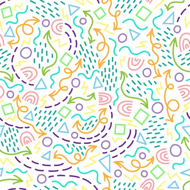 Doodle seamless pattern Abstract background with line art Wavy lines arrows circles dotted stroke