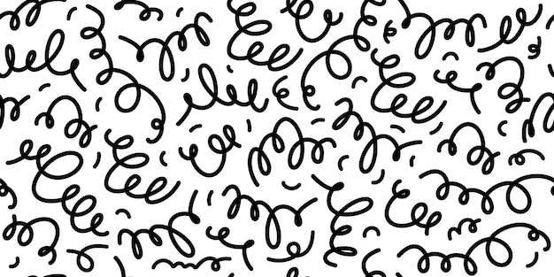 Doodle seamless pattern Fun black line background 90s kids background Funny modern childish drawings Wallpaper and wrapping design Banner backdrop Simple party confetti vector illustration