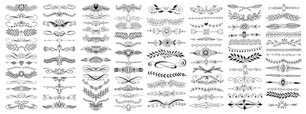 Doodle sketch hand drawing divider leaves and flourish design