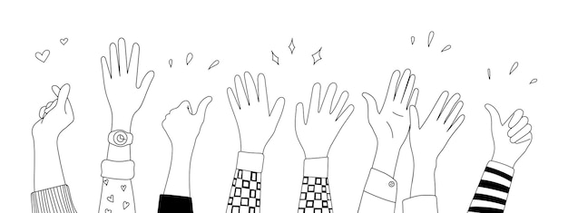 Doodle sketch hands up gestures comic icons silhouettes vector set