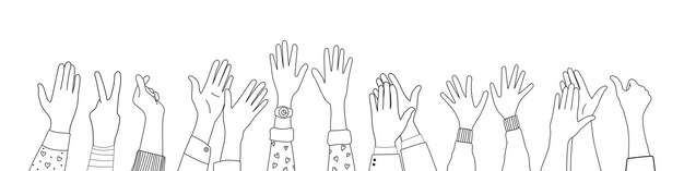 Doodle sketch hands up gestures comic icons silhouettes vector set