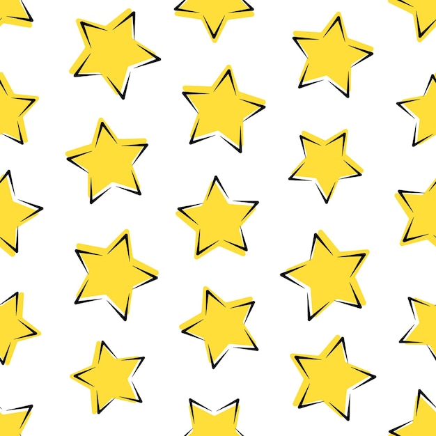 Doodle stars on white background Vector seamless pattern
