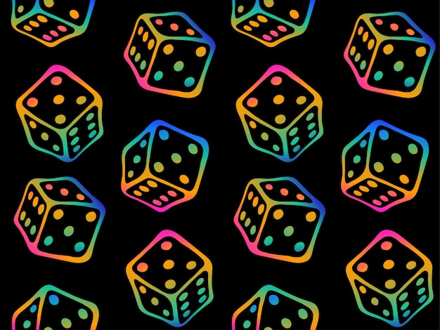 Doodle stilinde uçan konturlu gökkuşağı renkli oyun küpleriyle parlak kusursuz desen