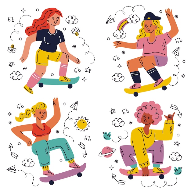 Doodle style sports stickers set