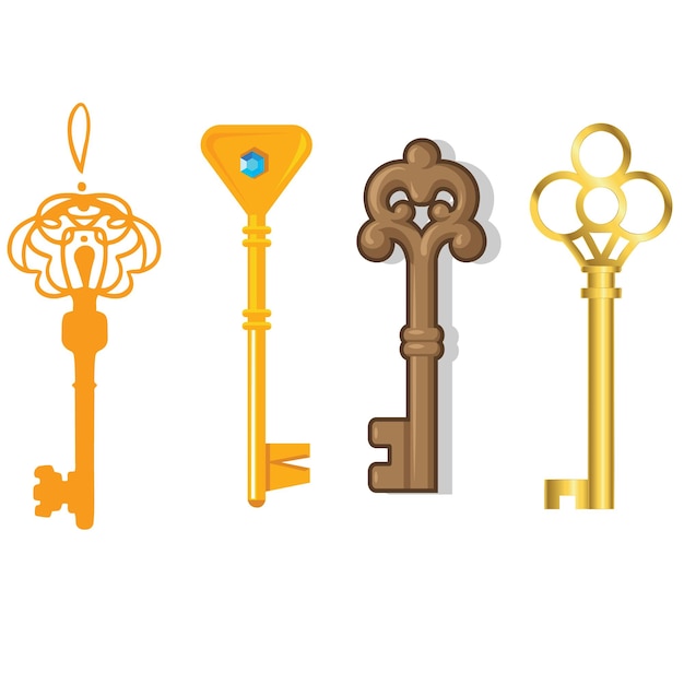 Door key silhouette set Key icons set keys doodles vector illustration