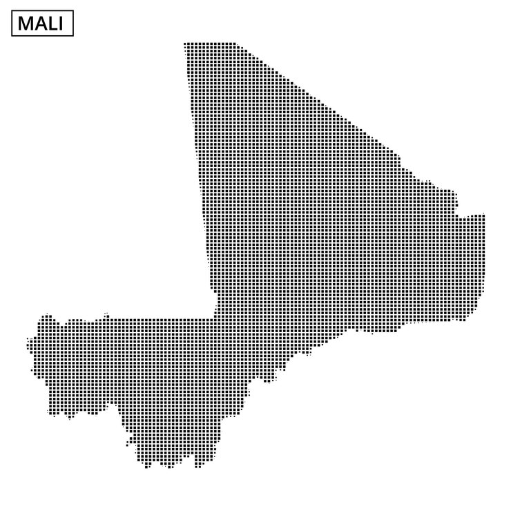 Vektör dotted map of mali illustrating the countrys geographical outline and features