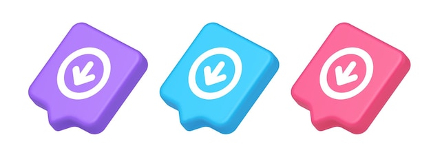 Down arrow circle frame button web interface pointer navigation app 3d realistic icon