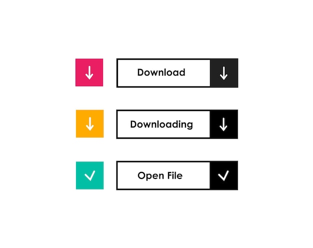 download buttons and icons, set, black isolated on white background. vector illustration