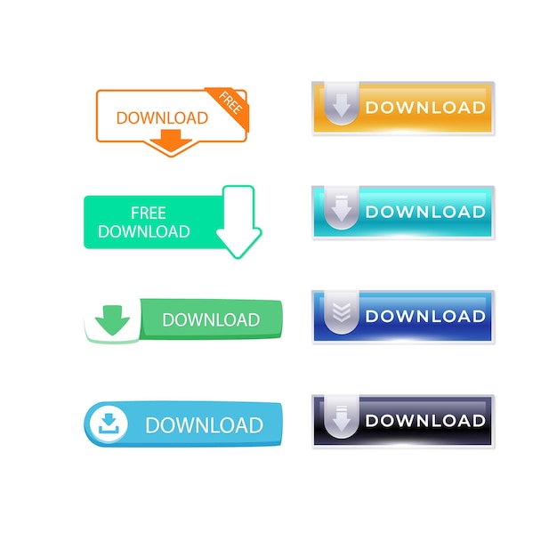 Download buttons design set on transparent background Click push button isolated
