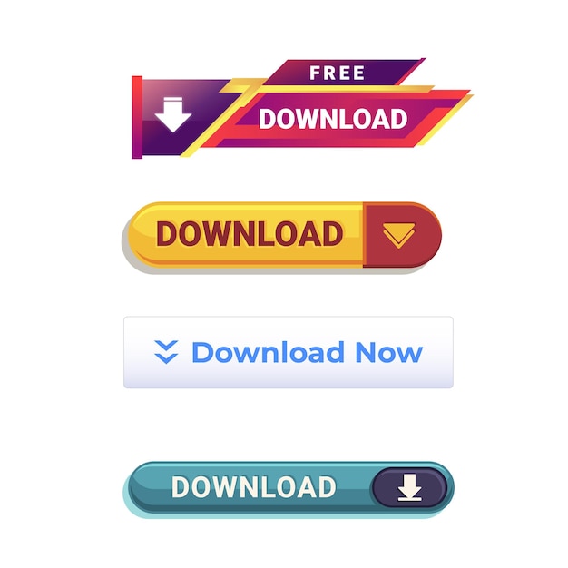 Download buttons design set on transparent background Click push button isolated