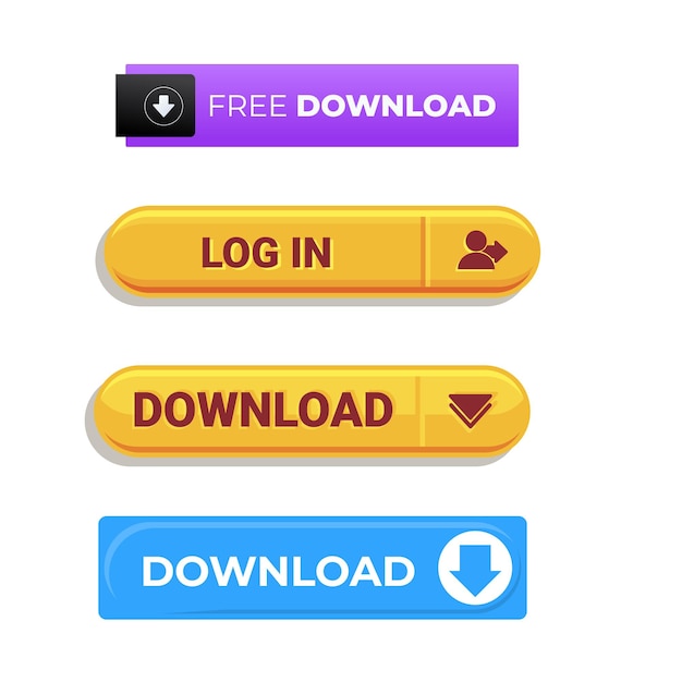 Download buttons design set on transparent background Click push button isolated