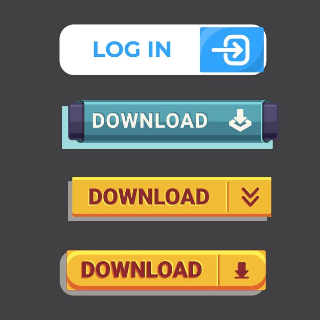 Download buttons design set on transparent background Click push button isolated