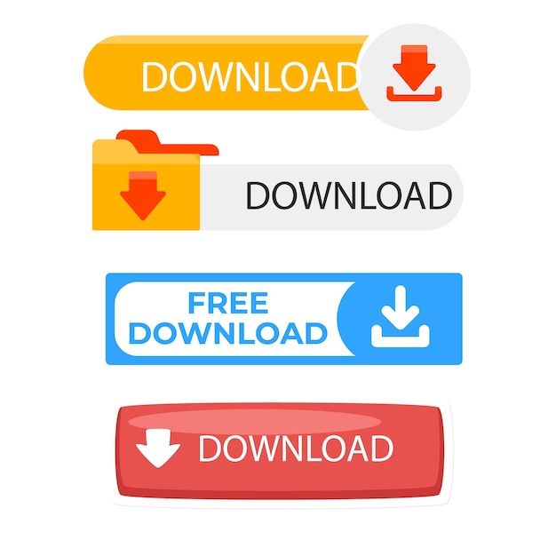 Download buttons design set on transparent background Click push button isolated