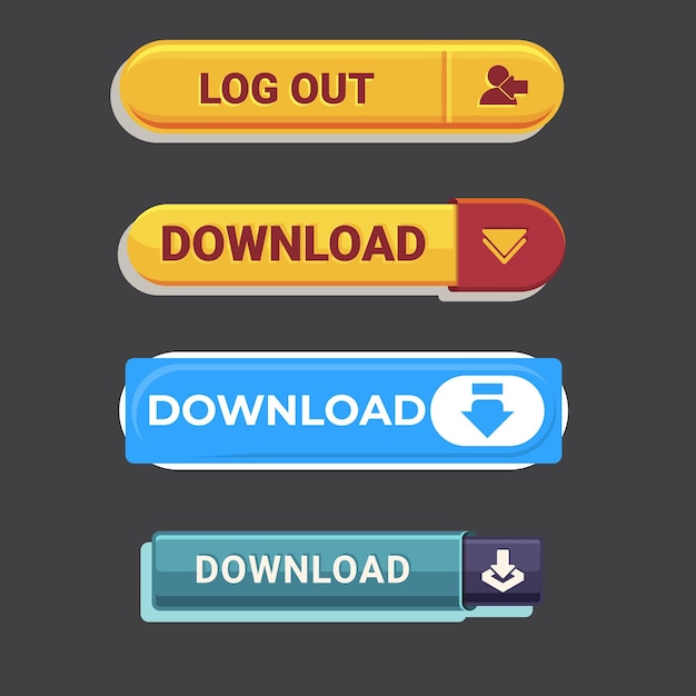 Download buttons design set on transparent background Click push button isolated