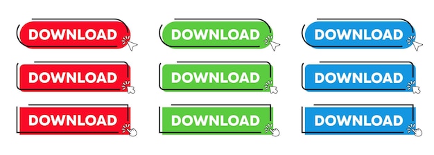 Download Buttons with Click cursor or arrow point Modern Simple Web Action Button Vector