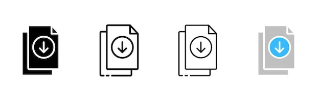 Download file button icon set Silhouette linear and flat style Vector icons