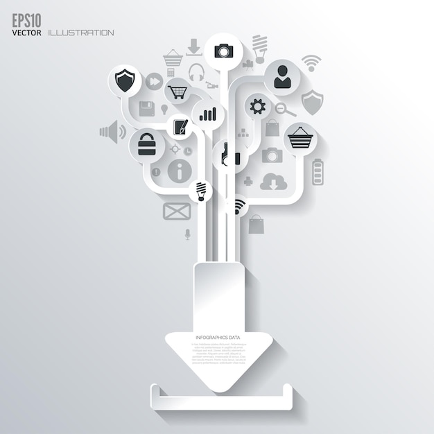 Download icon flat abstract background with web icons interface symbols cloud computing mobile