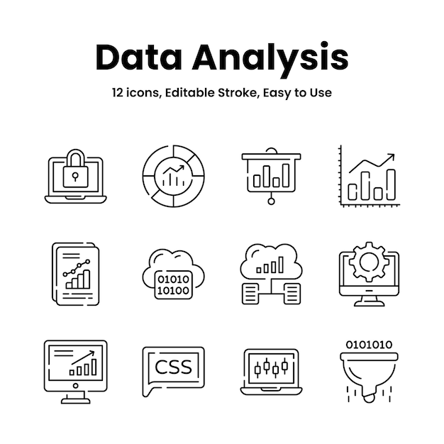 Download omhyggeligt udformede dataanalyse- og statistikikoner i premium vektorer, der er nemme at bruge.