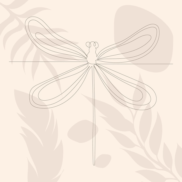 dragonfly drawing by line, on an abstract background, vector, isolated