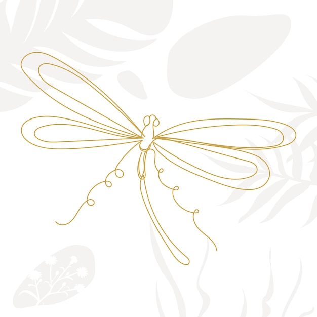 dragonfly drawing by line, on an abstract white background, vector, isolated