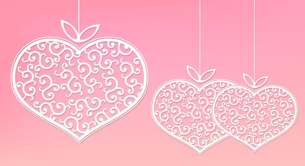 Drawing a heart in white and white with a retro style pattern on the pendant design element