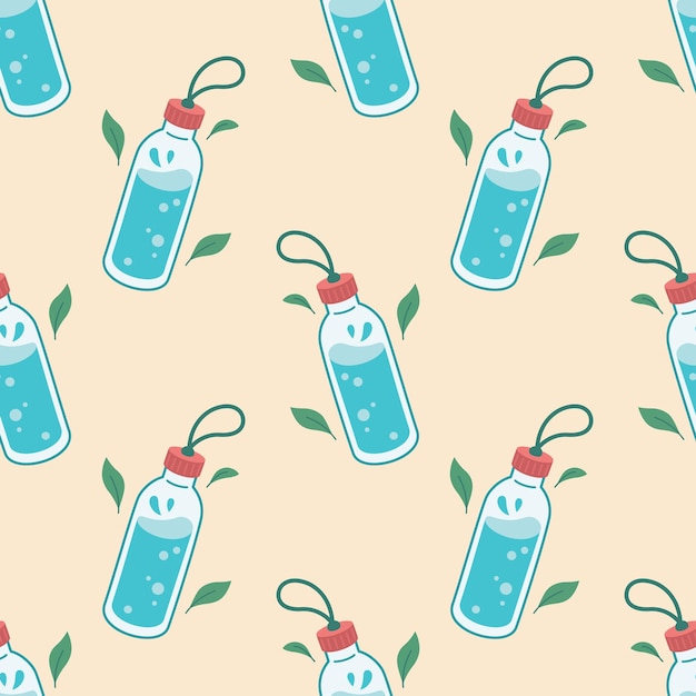 Drink more water concept drinking water in bottle Zero waste concept World water day seamless pattern